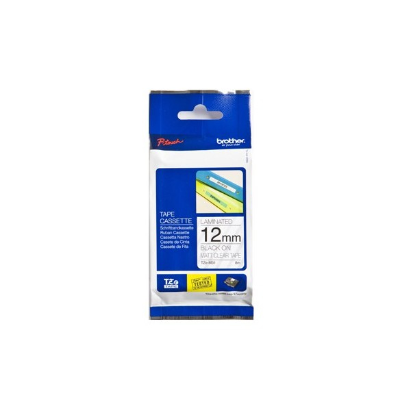 BROTHER Cinta laminada Transparente mate/negro 12mm