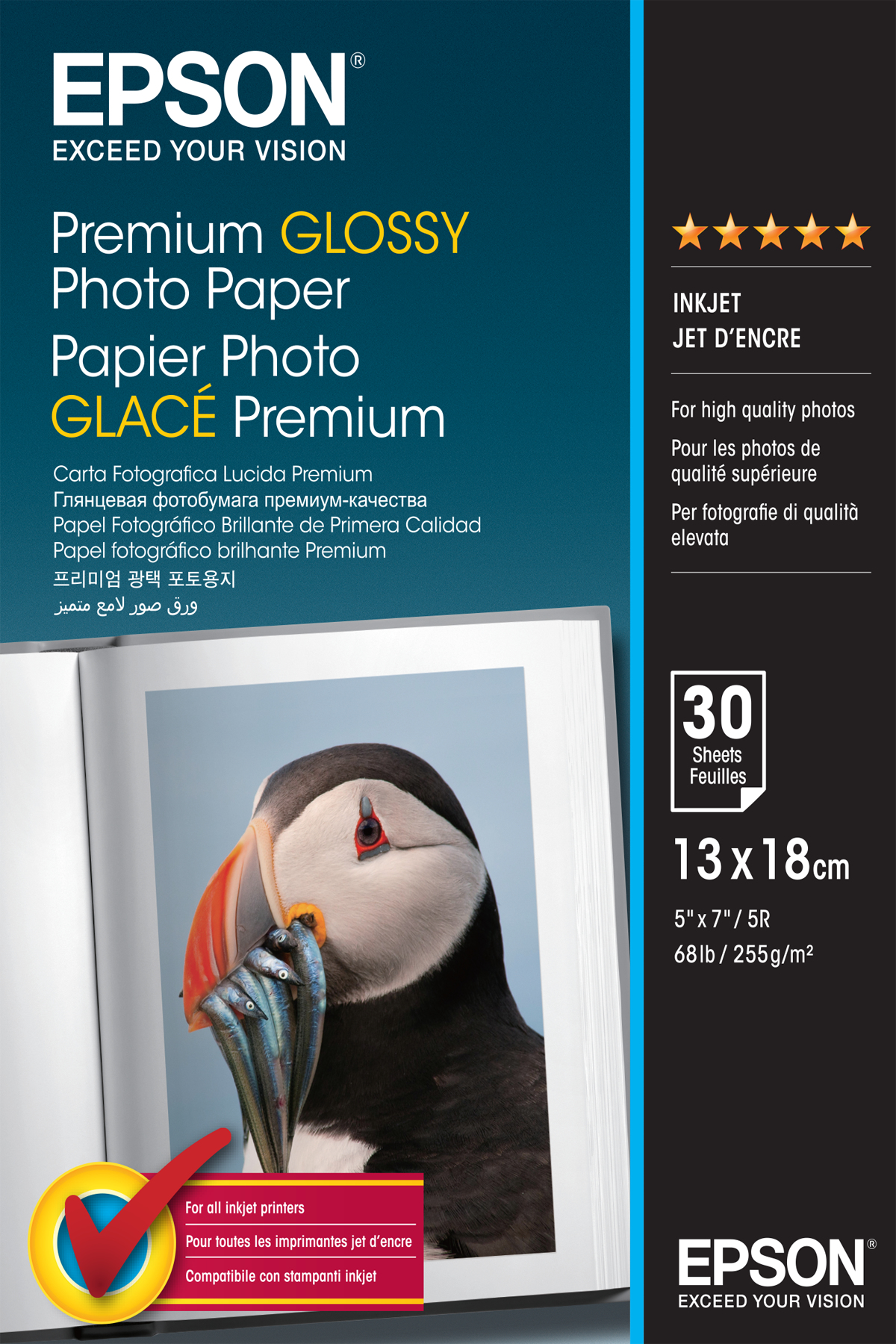 Epson Papel Premium Glossy Photo 255 gr, 13 x 18cm, 30h.