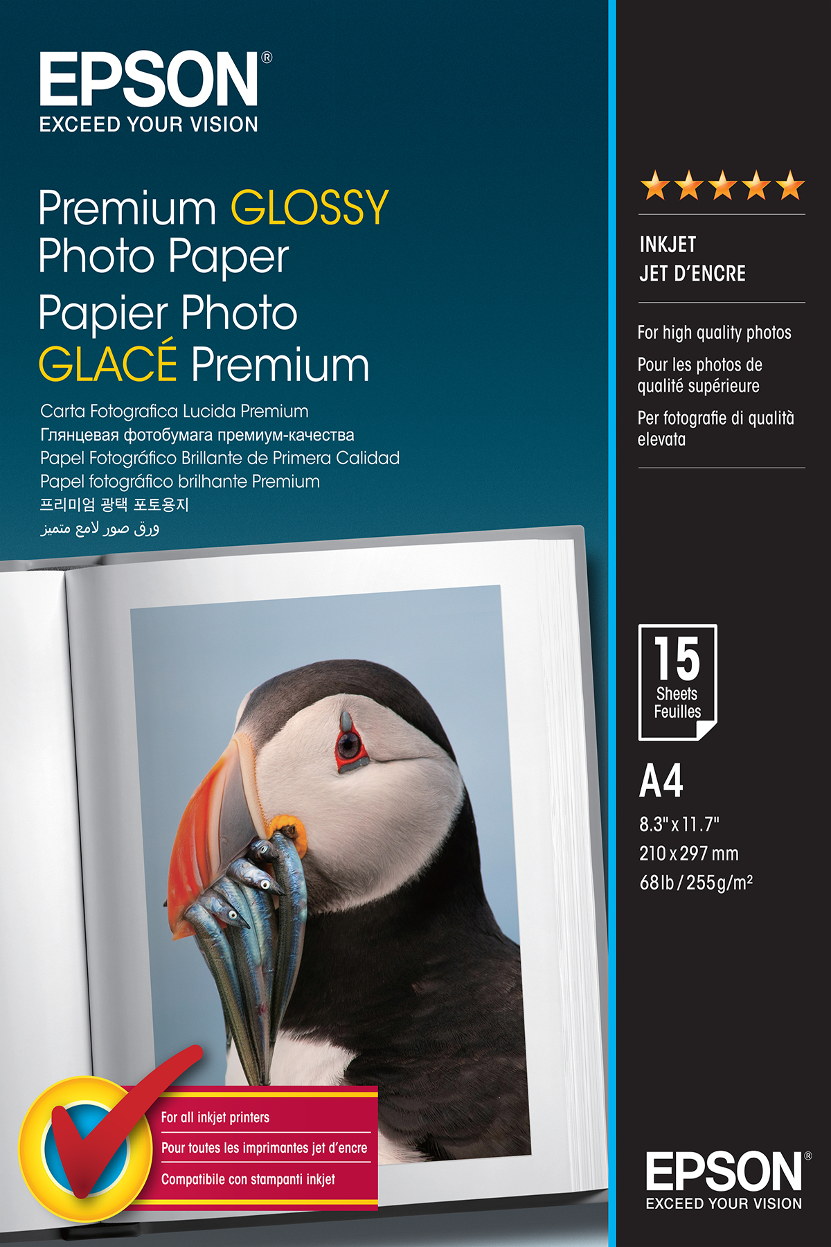 Epson Papel Premium Glossy Photo 255 gr, A4, 15h.