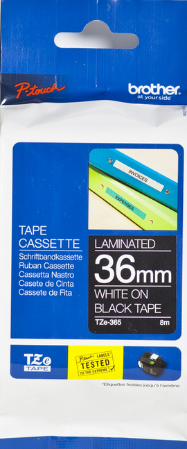 BROTHER Cinta laminada Negro/Blanco 36 mm