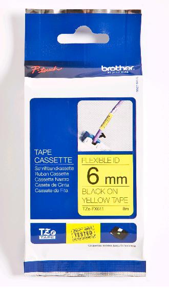 BROTHER Cinta laminada Amarillo / negro (Flexibles) 6mm