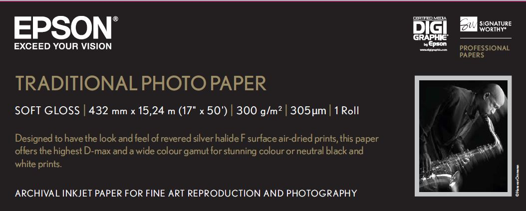 Epson GF papel Photo Traditional 17&quot x 15,2m - 300 g/m2