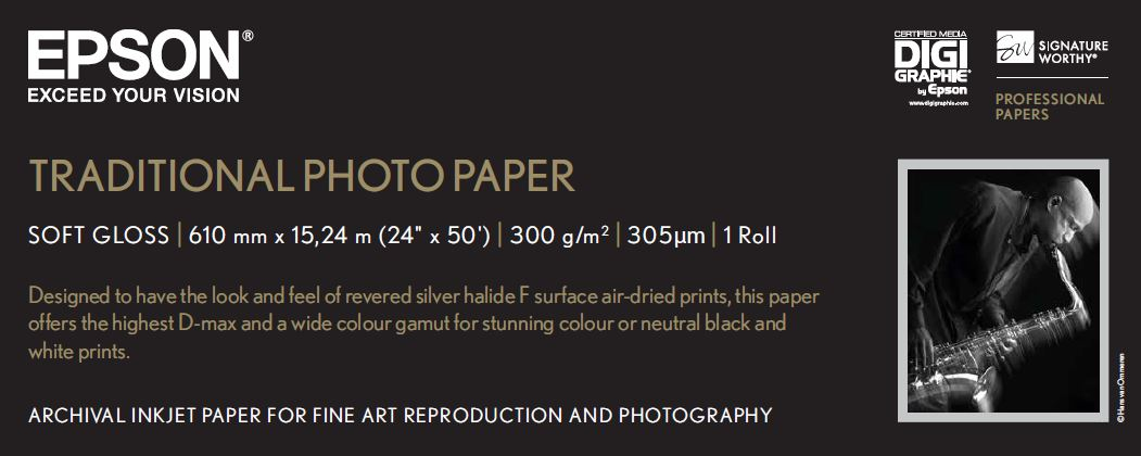 Epson GF papel Photo Traditional 24&quot x 15,2m - 300 g/m2