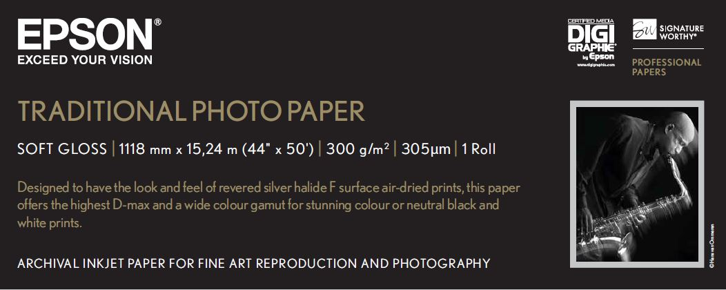 Epson GF papel Photo Traditional 44&quot x 15,2m - 300 g/m2