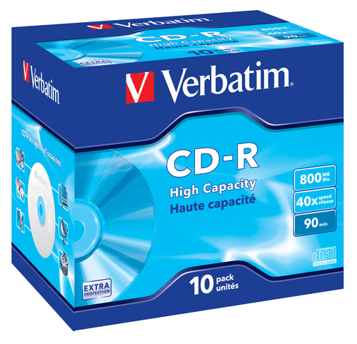 VERBATIM CD-R 800Mb 90MIN 40X Datalife Extra Protection (Pack 10 unidades)