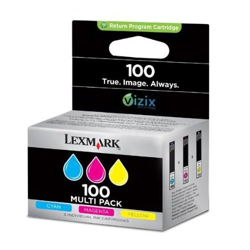Lexmark Pack de 3 cartuchos de tinta de color cian, magenta y amarillo (CMY) 100 Retornables