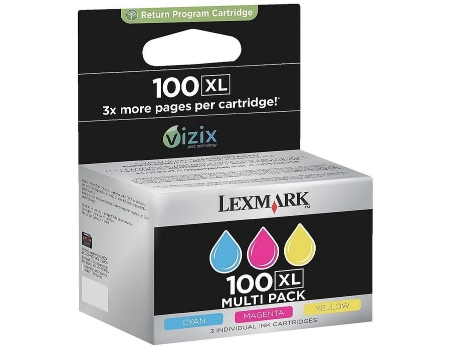 Lexmark Pack de 3 cartuchos de tinta de color cian, magenta y amarillo (CMY) Alto Rendimiento 100XL