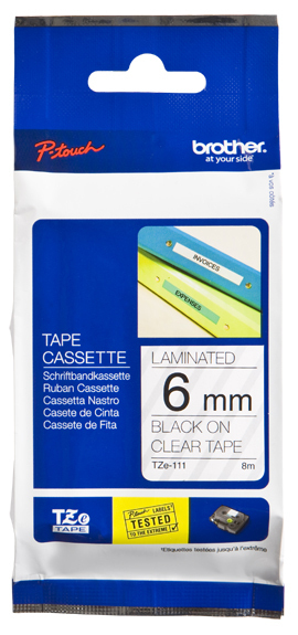 BROTHER Cinta laminada transparente/negro 6 mm
