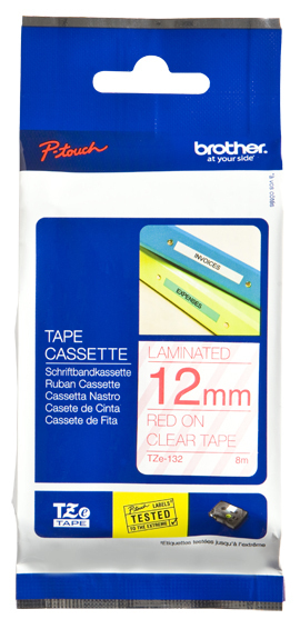 BROTHER Cinta laminada transparente/rojo 12 mm