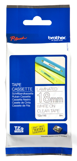 BROTHER Cinta laminada transparente/blanco 18 mm