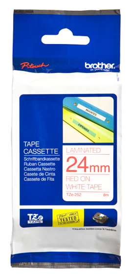 BROTHER Cinta laminada blanco/rojo 24mm