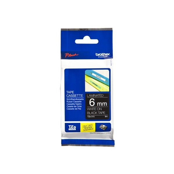 BROTHER Cinta laminada negro/ blanco 6mm