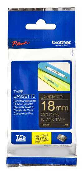 BROTHER Cinta laminada negro/ oro 18mm