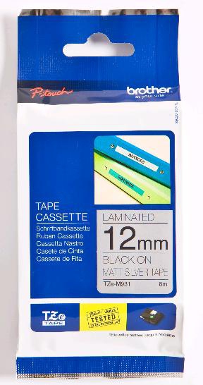 BROTHER Cinta laminada Plata / negro (Metalica) 12mm