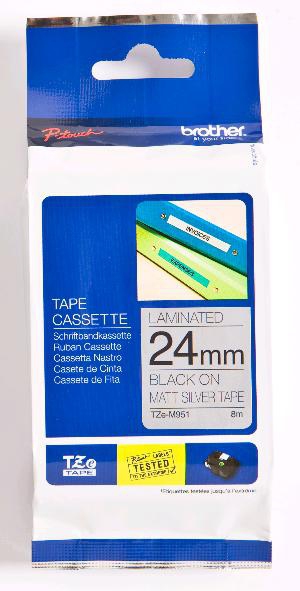 BROTHER Cinta laminada Plata / negro 24 mm