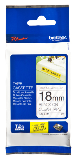 BROTHER Cinta laminada Transparente / negro (Superadhesivo) 18mm