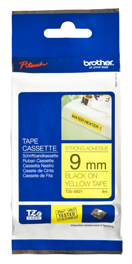 BROTHER Cinta laminada Amarillo / negro (Superadhesiva) 9mm