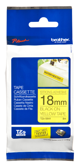 BROTHER Cinta laminada Amarillo / negro (Superadhesiva) 18mm