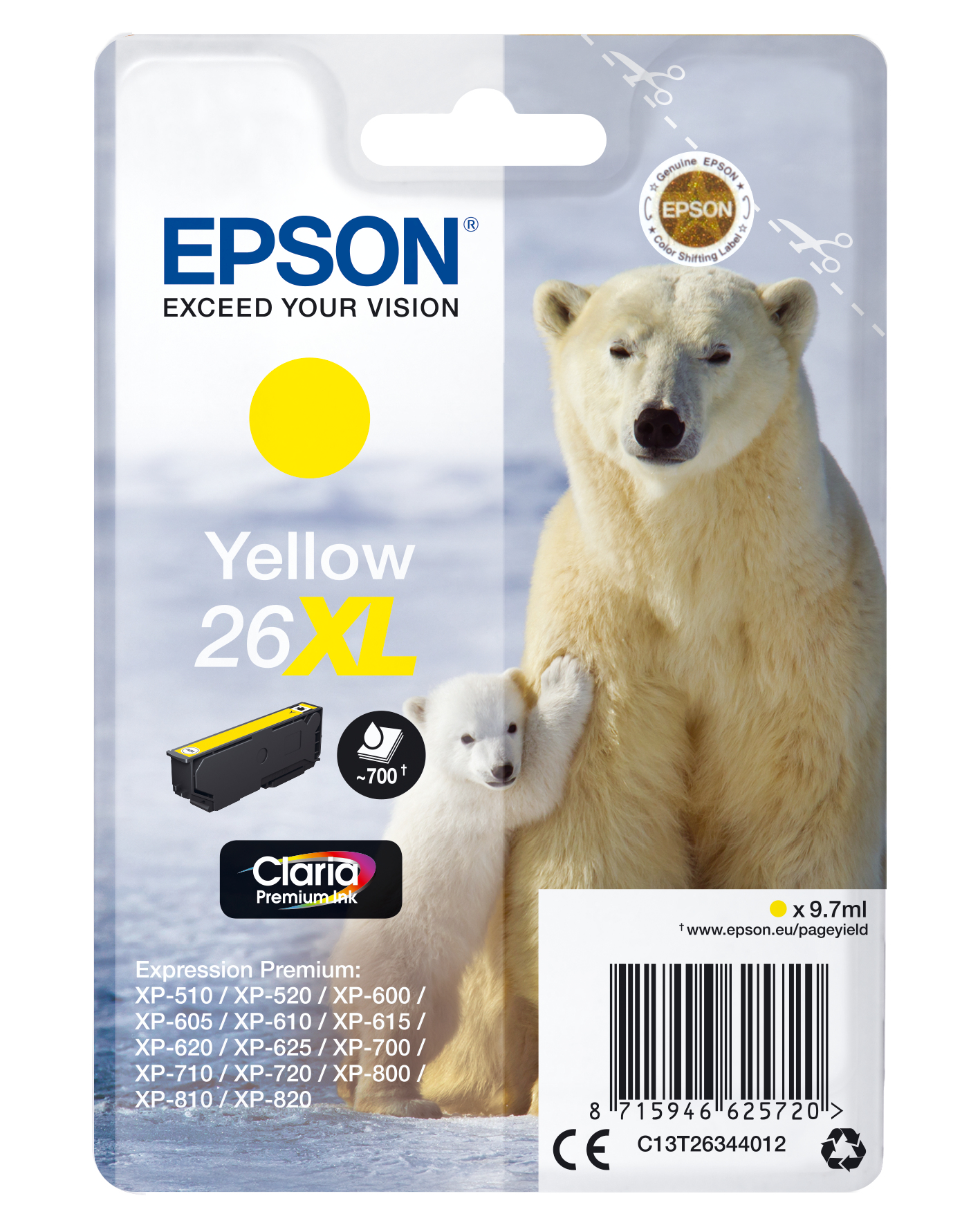 Epson Claria Premium Cartucho Amarillo 26XL Alta Capacidad Expression Premium XP-510