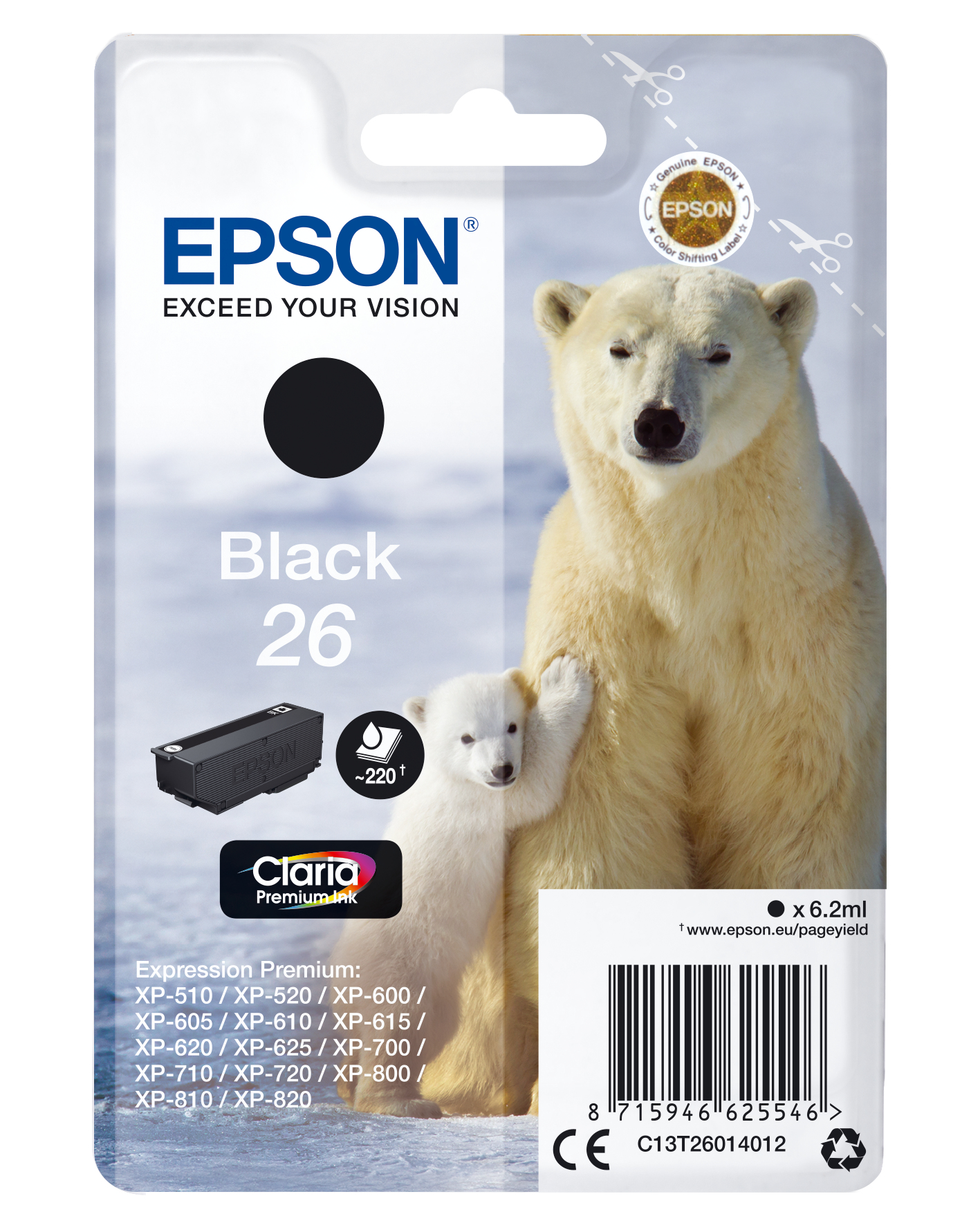 Epson Claria Premium Cartucho negro 26 (Blister + Alarma acustico/Radiofrecuencia)