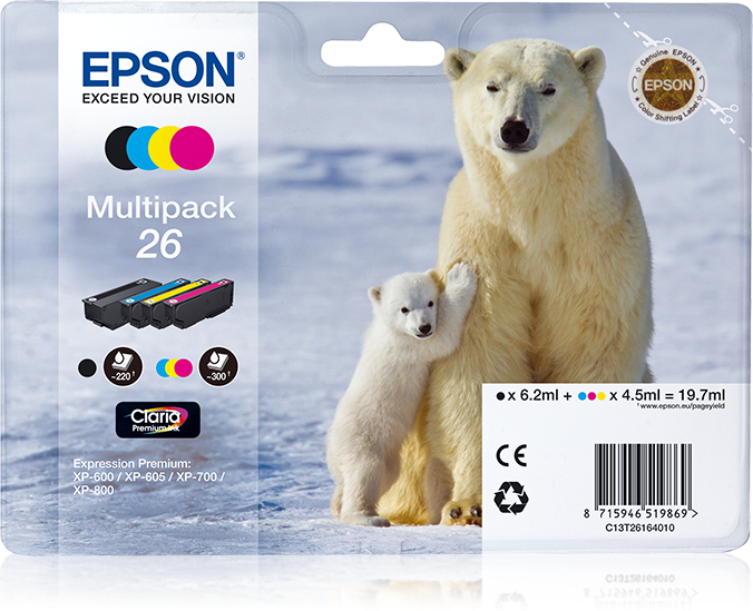 Epson Claria Premium Cartucho 26 Multipack 4 colores (Blister + Alarma acustico/Radiofrecuencia)