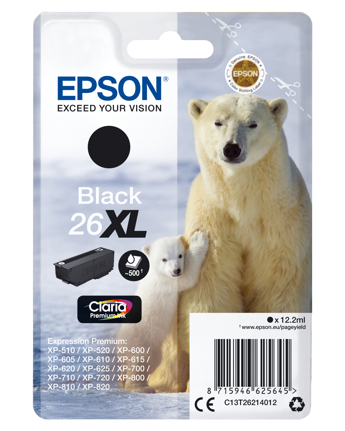 Epson Claria Premium Cartucho Negro 26XL Alta(Blister + Alarma acustico/Radiofrecuencia)