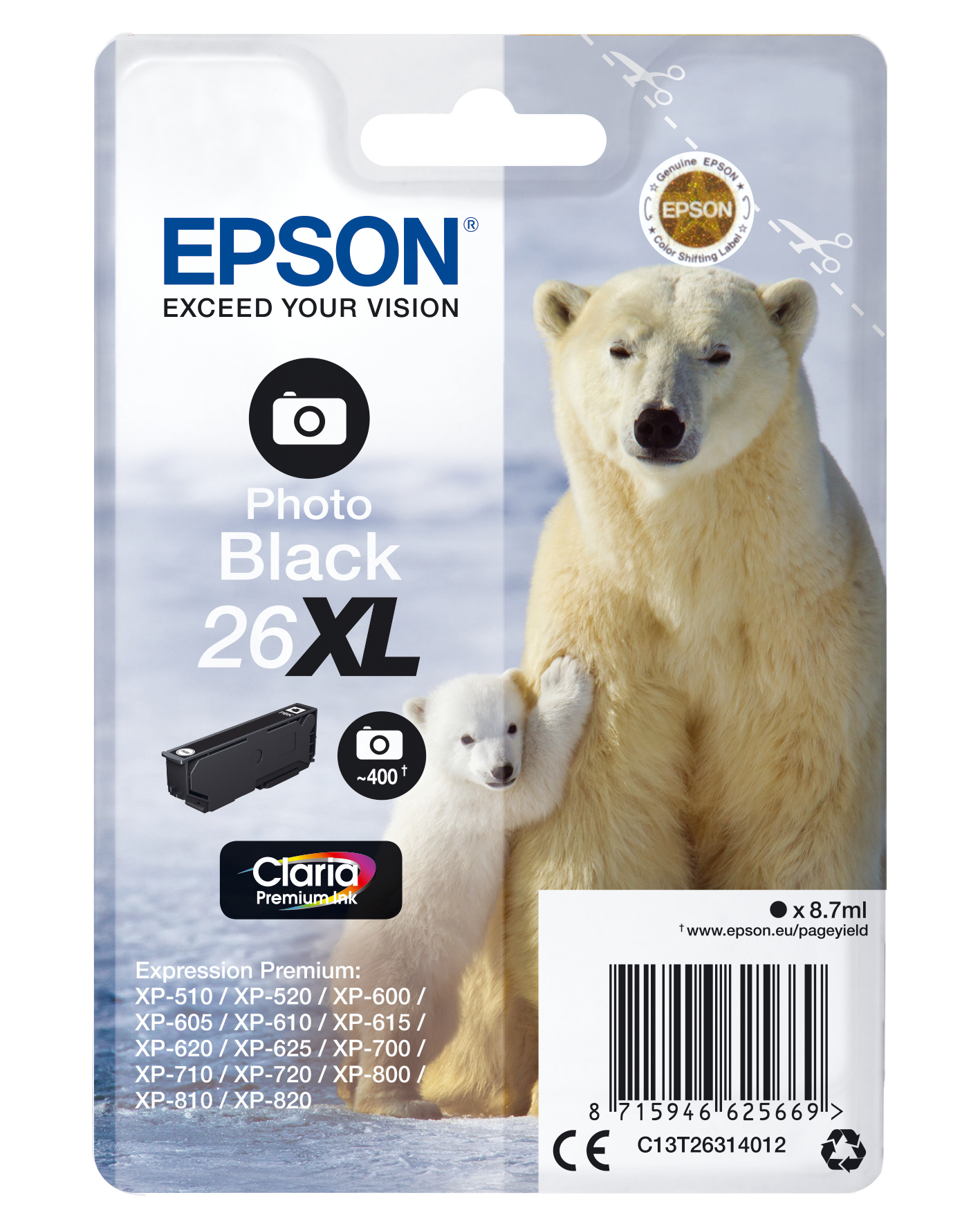 Epson Claria Premium Cartucho foto Negro 26XL Alta(Blister + Alarma acustico/Radiofrecuencia)