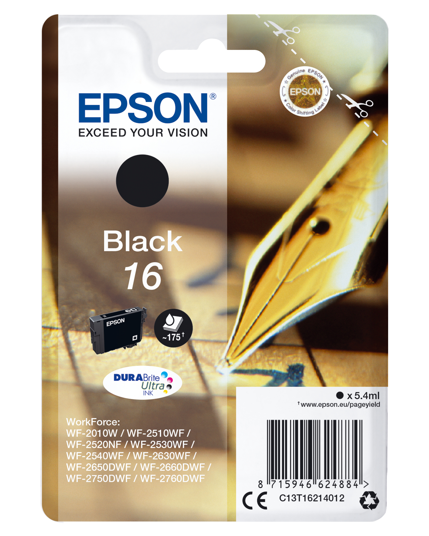 Epson DURABrite Ultra Ink Cartucho Negro 16 (Blister+ Alarma acustico/Radiofrecuencia)