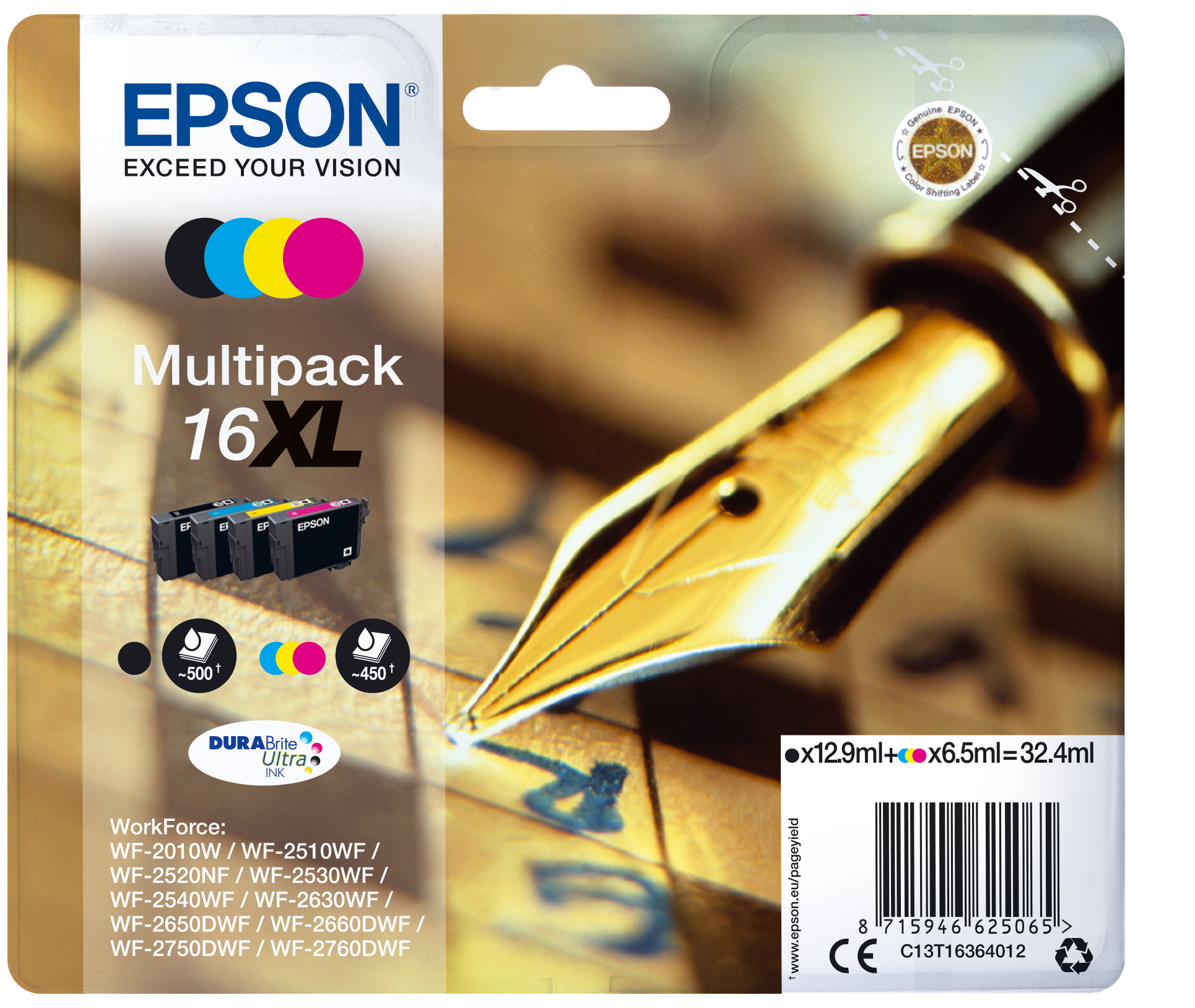 Epson DURABrite Ultra Ink Cartucho 16XL Multipack 4 col (Blister+ Alarma acustico/Radiofrecuencia)</