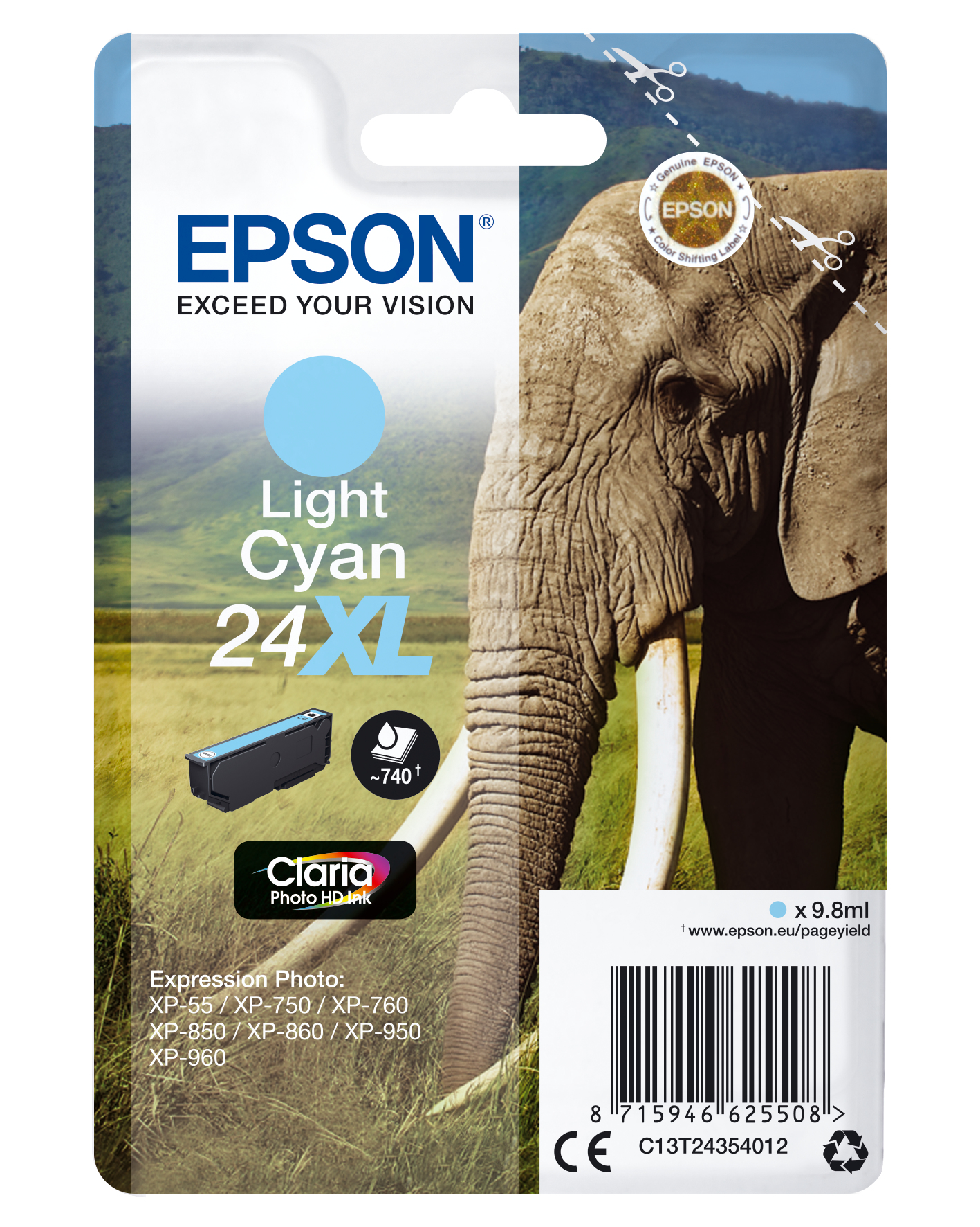 Epson Claria Photo HD Ink Cartucho Cian claro 24XL Expression Photo XP-950