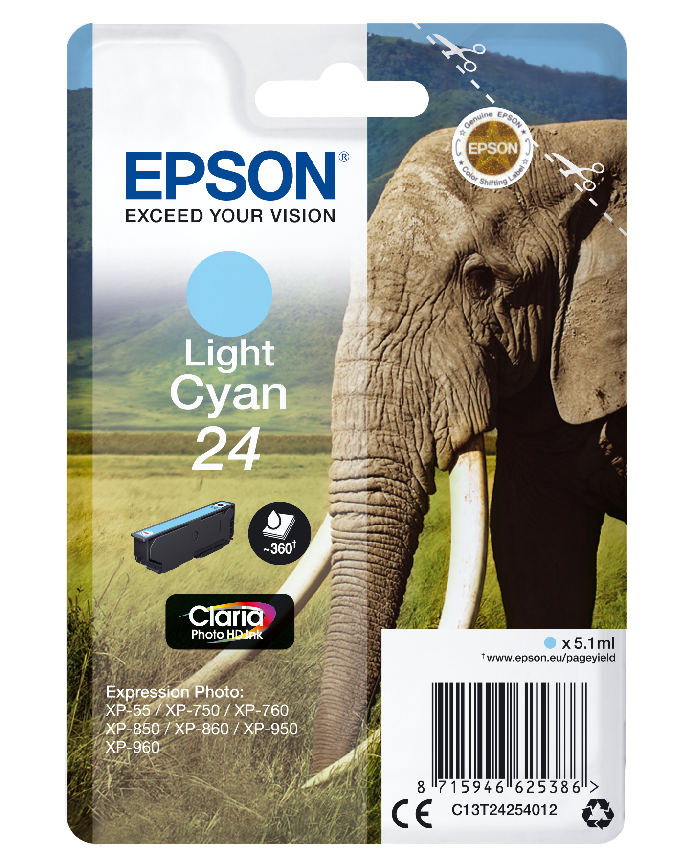 Epson Claria Photo HD Ink Cartucho Cian Claro 24 (Alarma Radiofrecuencia)