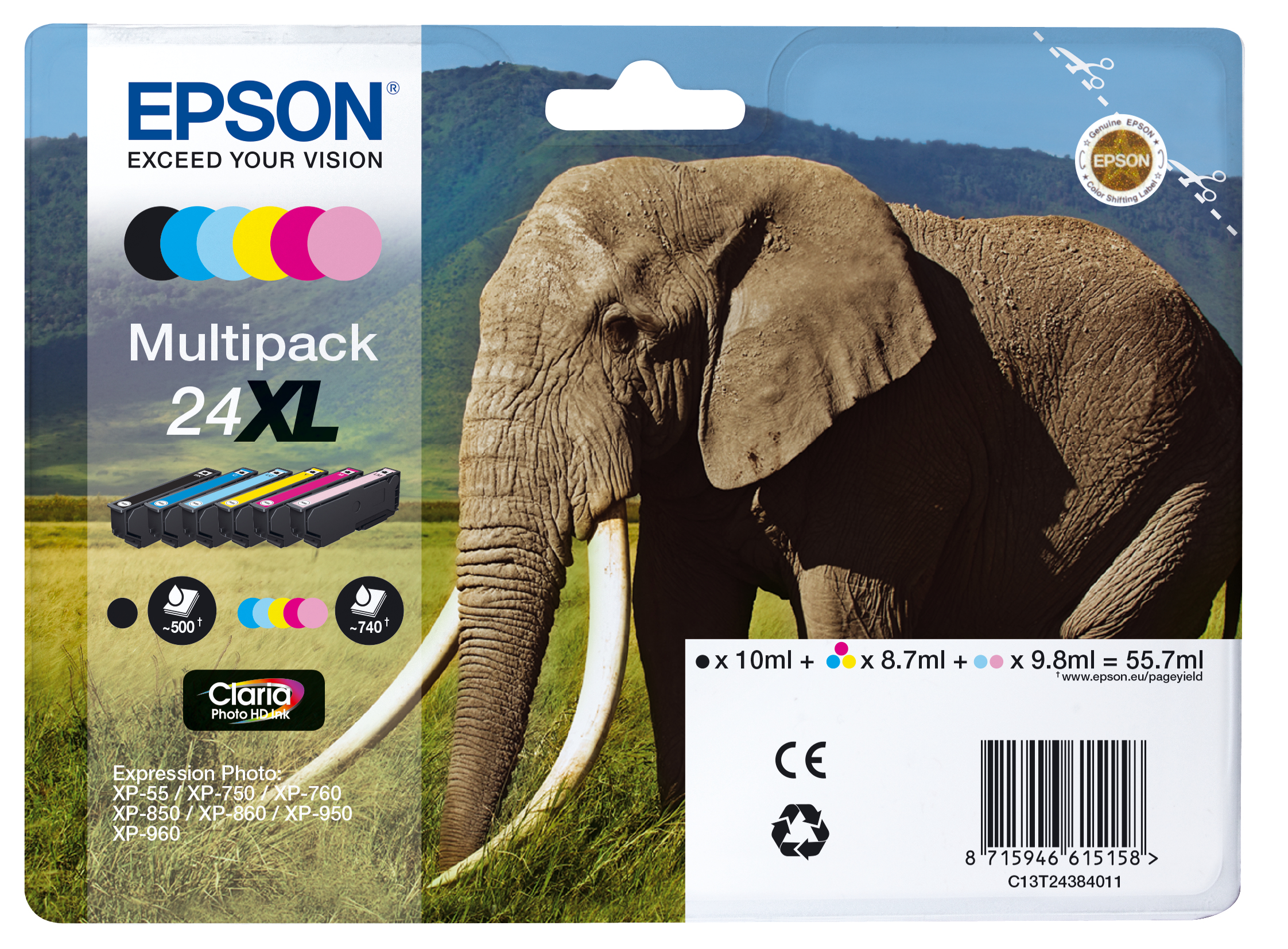 Epson Claria Photo HD Ink Cartucho Multipack 6 colores 24Xl (Alarma Radiofrecuencia)