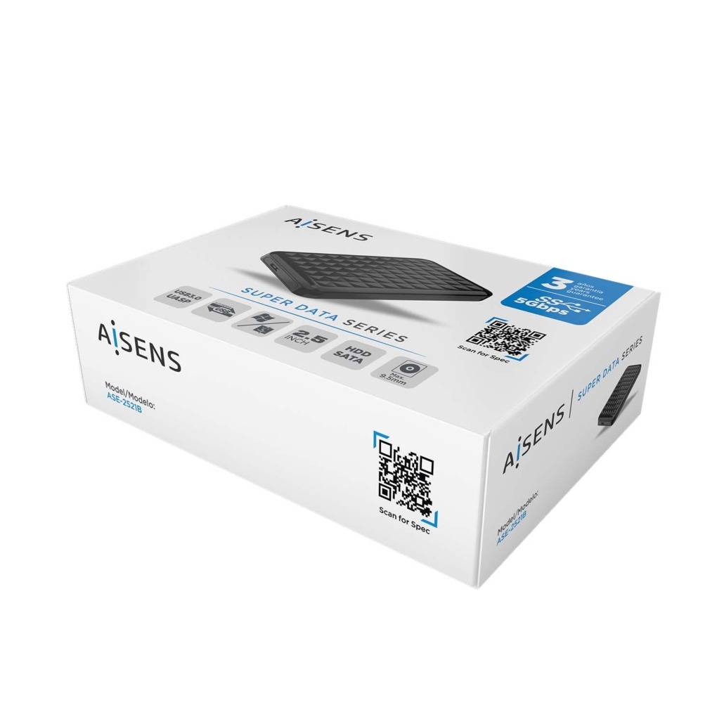 AISENS - CAJA EXTERNA 2,5 9.5MM SATA A USB 3.0/USB3.1 GEN1, NEGRA