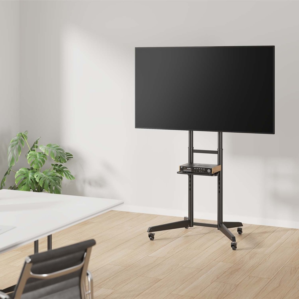 AISENS - SOPORTE DE SUELO ECO CON RUEDA, BANDEJA PARA DVD PARA MONITOR/TV 50KG DE 37-70, NEGRO