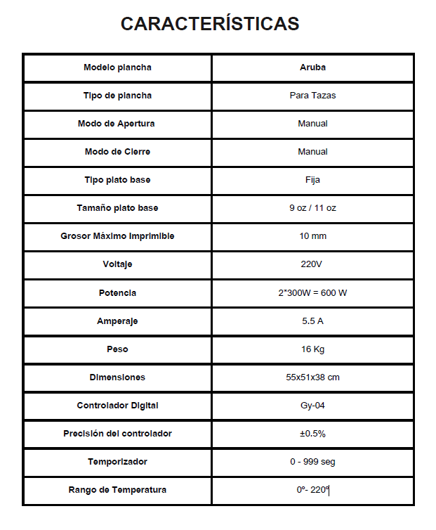 BEINSEN PLANCHA MANUAL 2 TAZAS ARUBA
