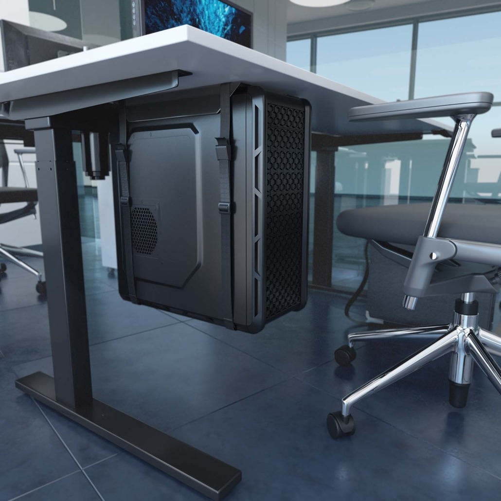 AISENS - SOPORTE PARA CPU DEBAJO DE ESCRITORIO CON CORREA, NEGRO