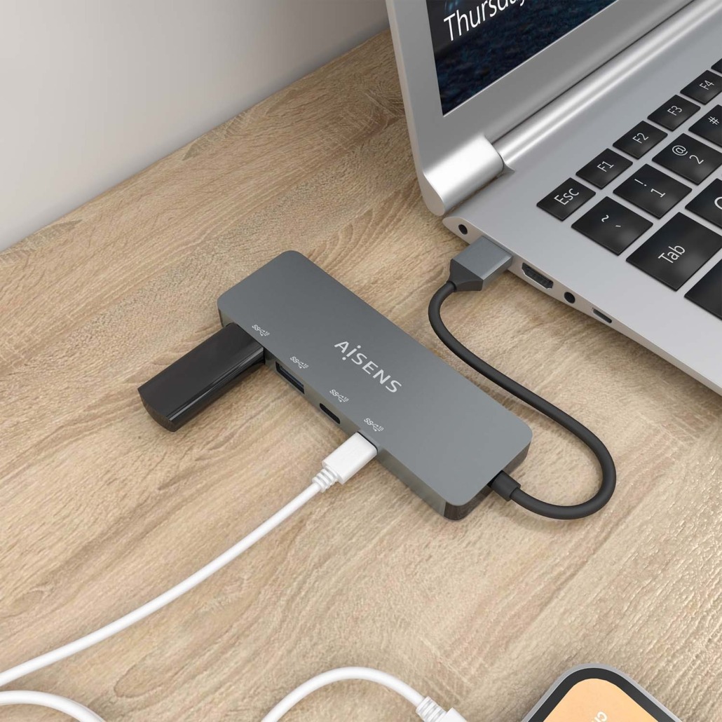 AISENS - HUB USB 3.2 GEN2 10G USB-A, USB-A/M-2xUSB-C/H-2xUSB-A/H, GRIS, 15CM