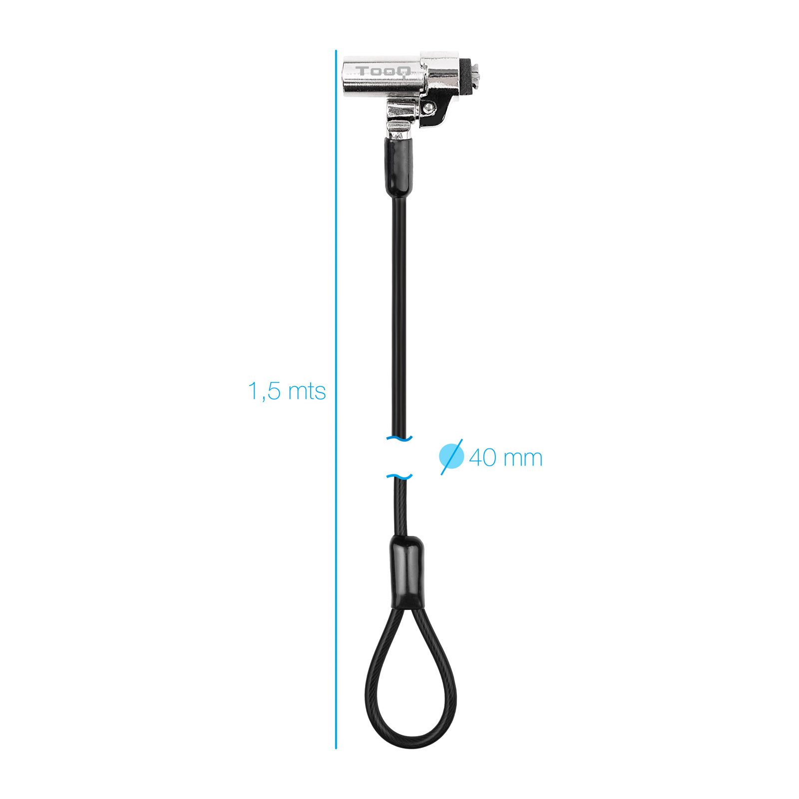 TOOQ Cable de Seguridad Tipo NANO con Llave para Portatiles 1.5 metros, Gris Oscuro