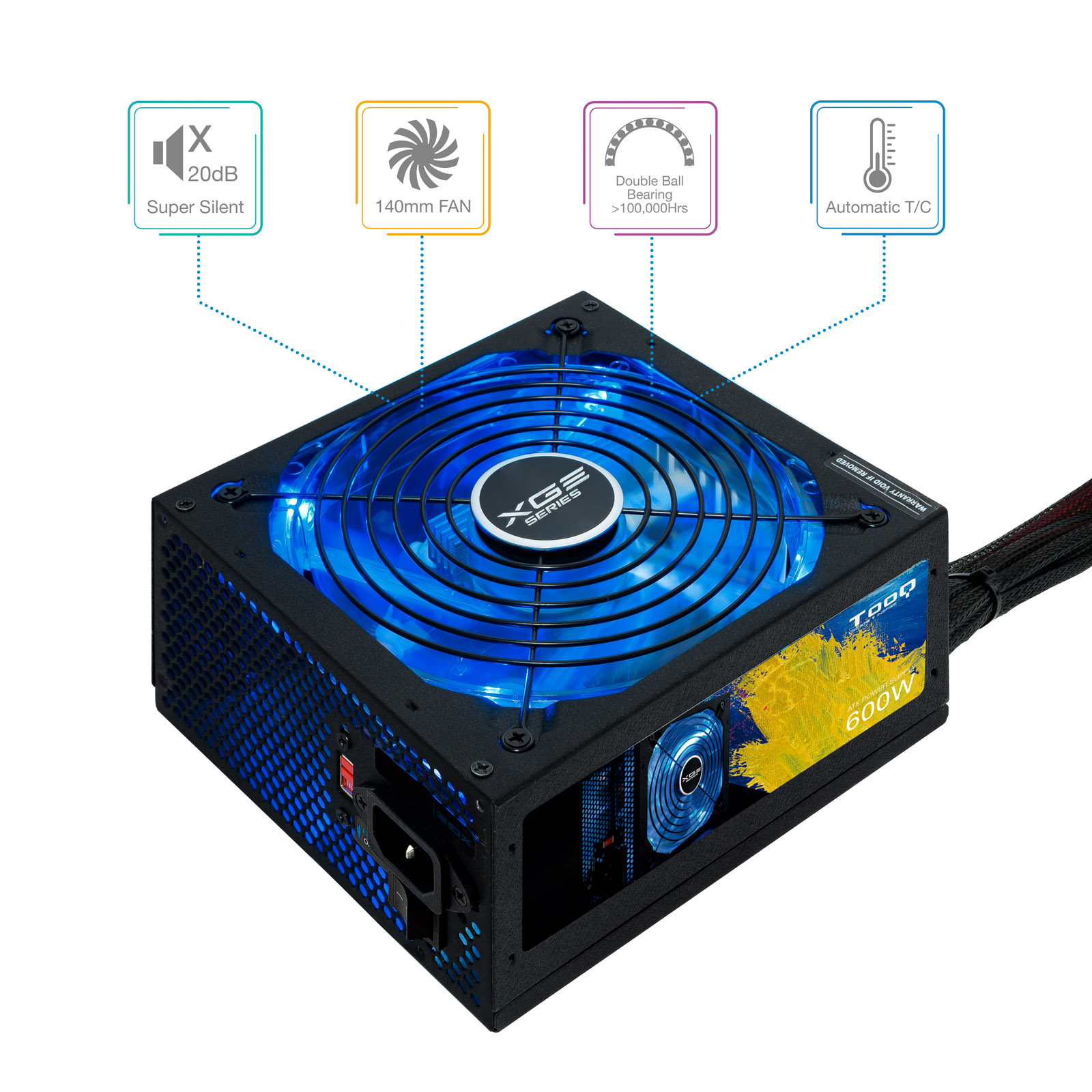 TOOQ FUENTE GAMING 600W ATX12V V2.31 APFC 82+ LED ON/OFF- descatalogado