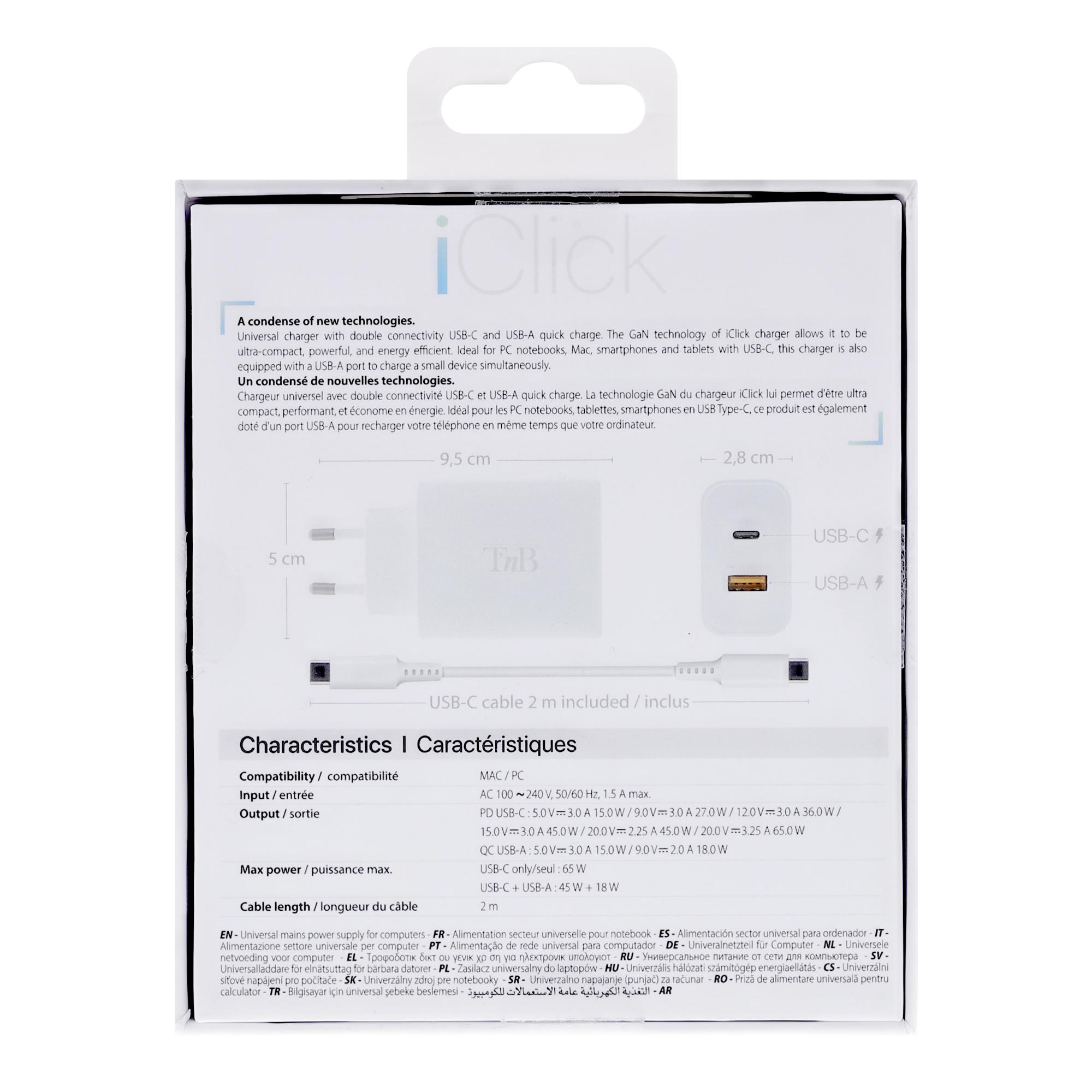 TNB iClick - Cargador compacto USB-C y USB-A - blanco