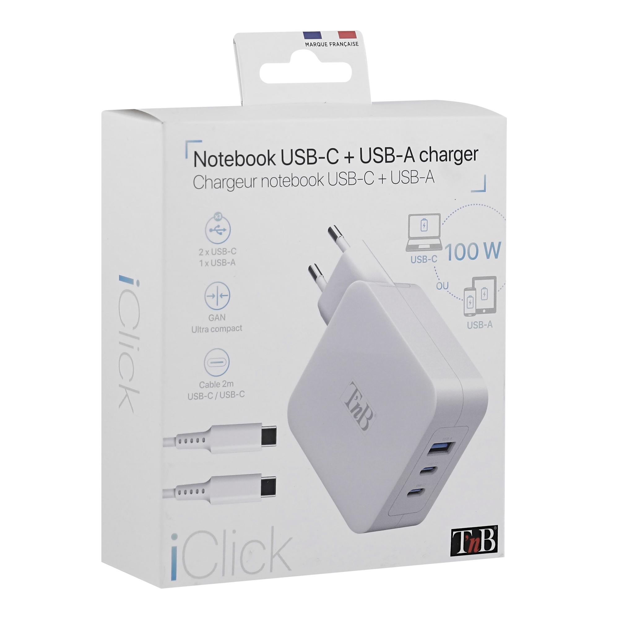 TNB iClick - Cargador GAN 100W USB-C y USB-A - blanco