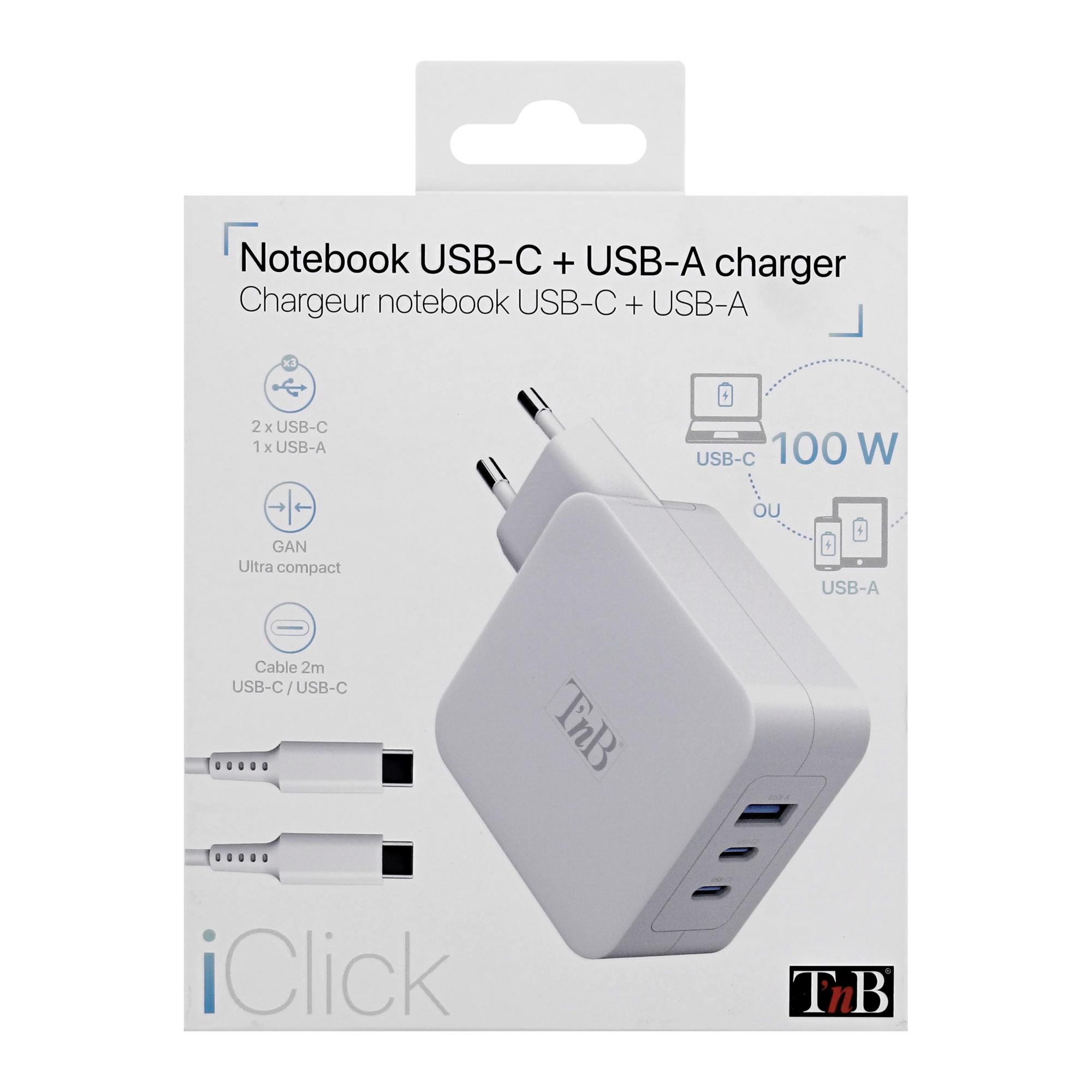 TNB iClick - Cargador GAN 100W USB-C y USB-A - blanco
