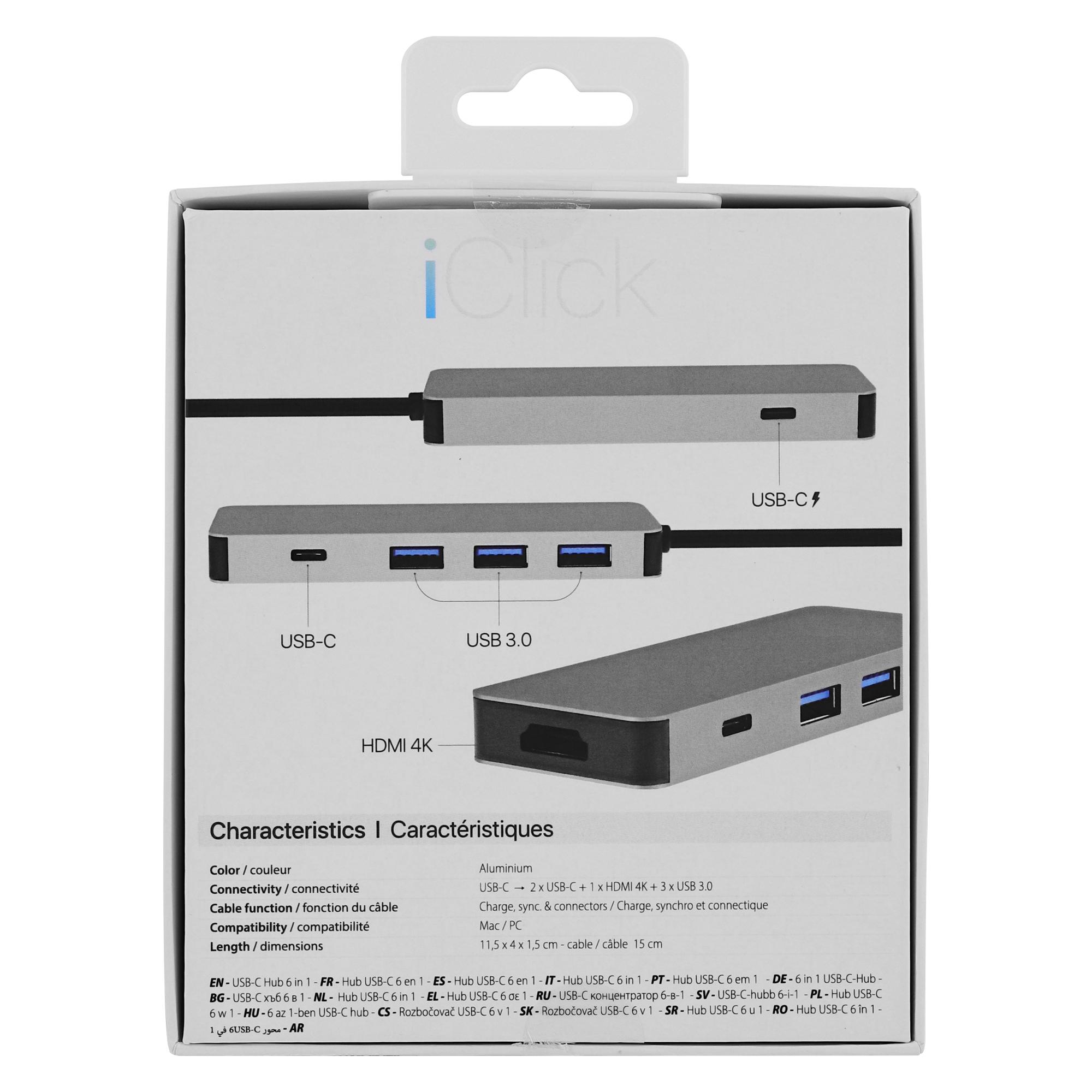 TNB iClick - Hub USB-C (Tipo C) 6 en 1 - gris sideral