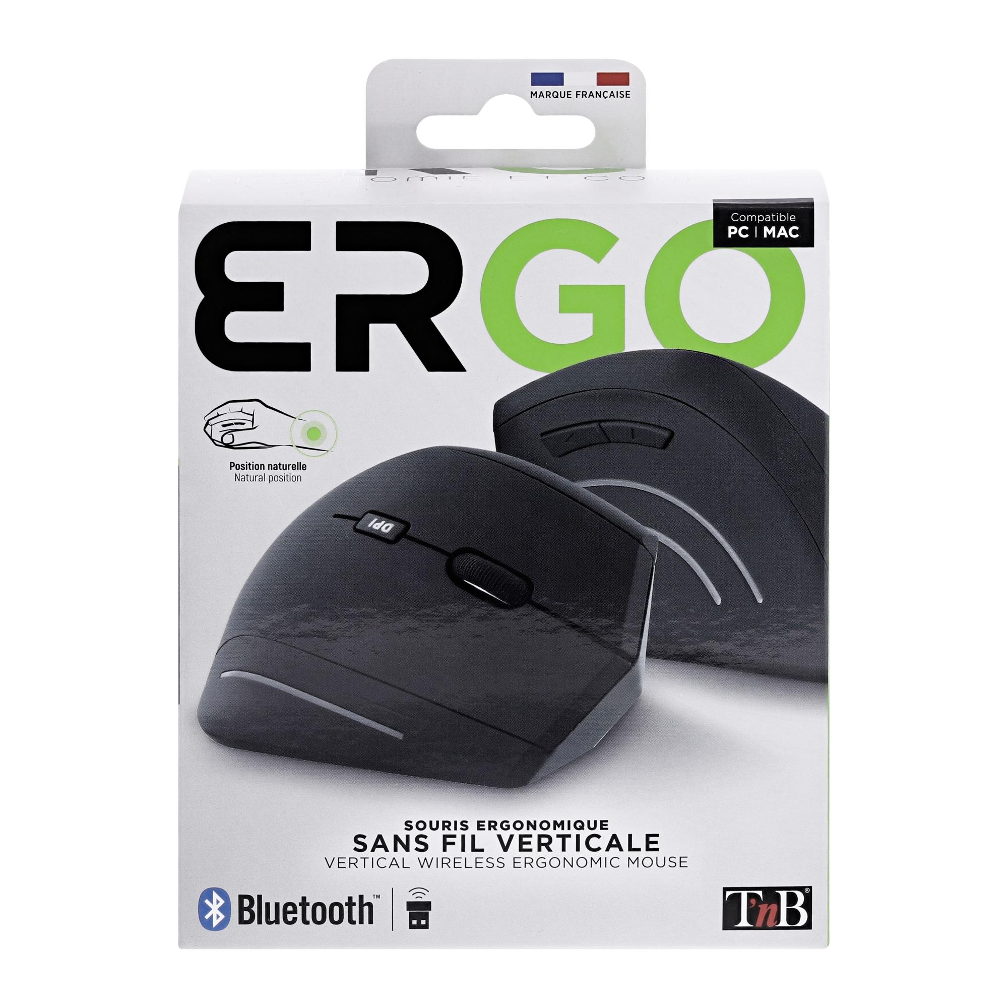 TNB ERGO - Ratón inalámbrico vertical ergonómico Bluetooth + USB-A 2,4 GHz - negro