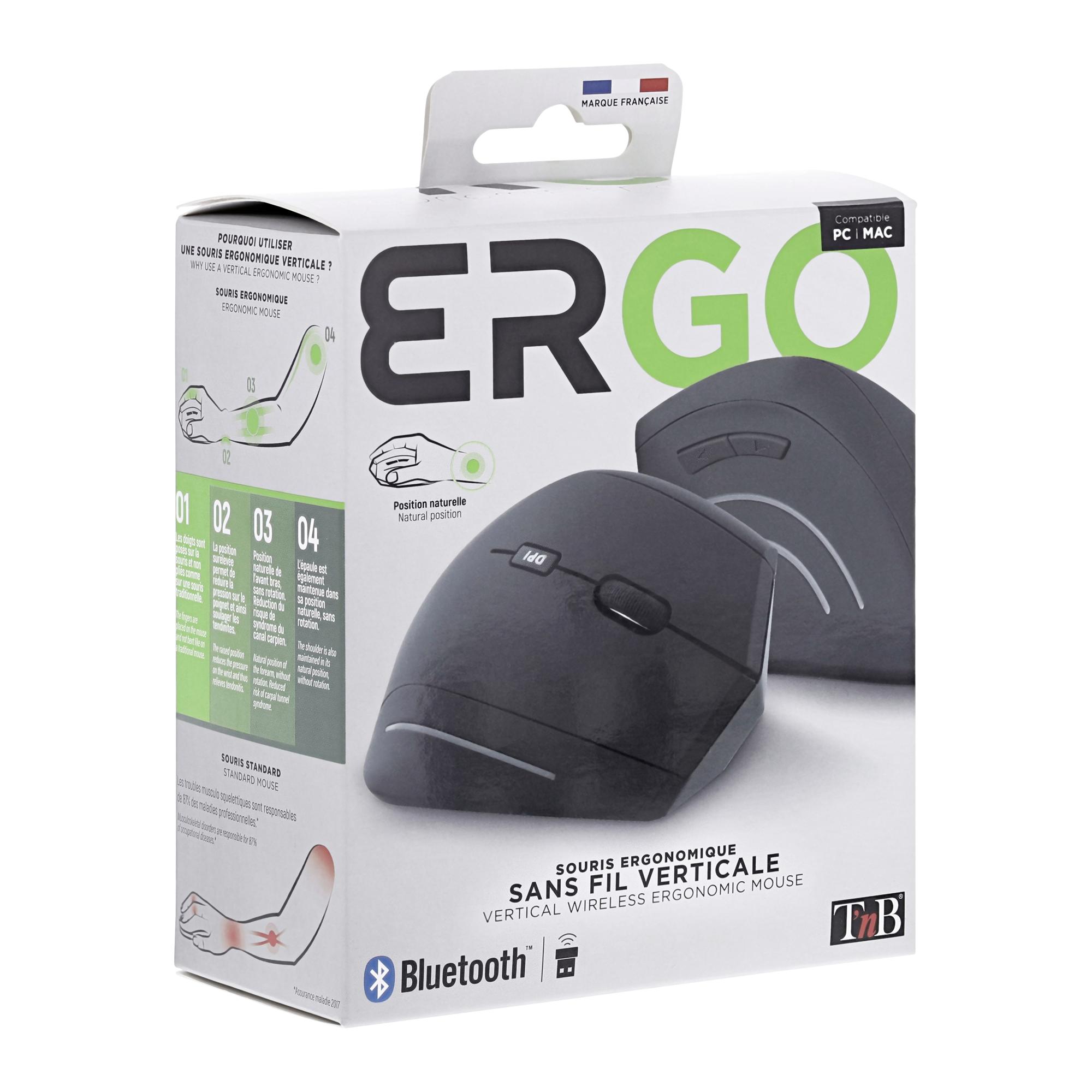 TNB ERGO - Ratón inalámbrico vertical ergonómico Bluetooth + USB-A 2,4 GHz - negro