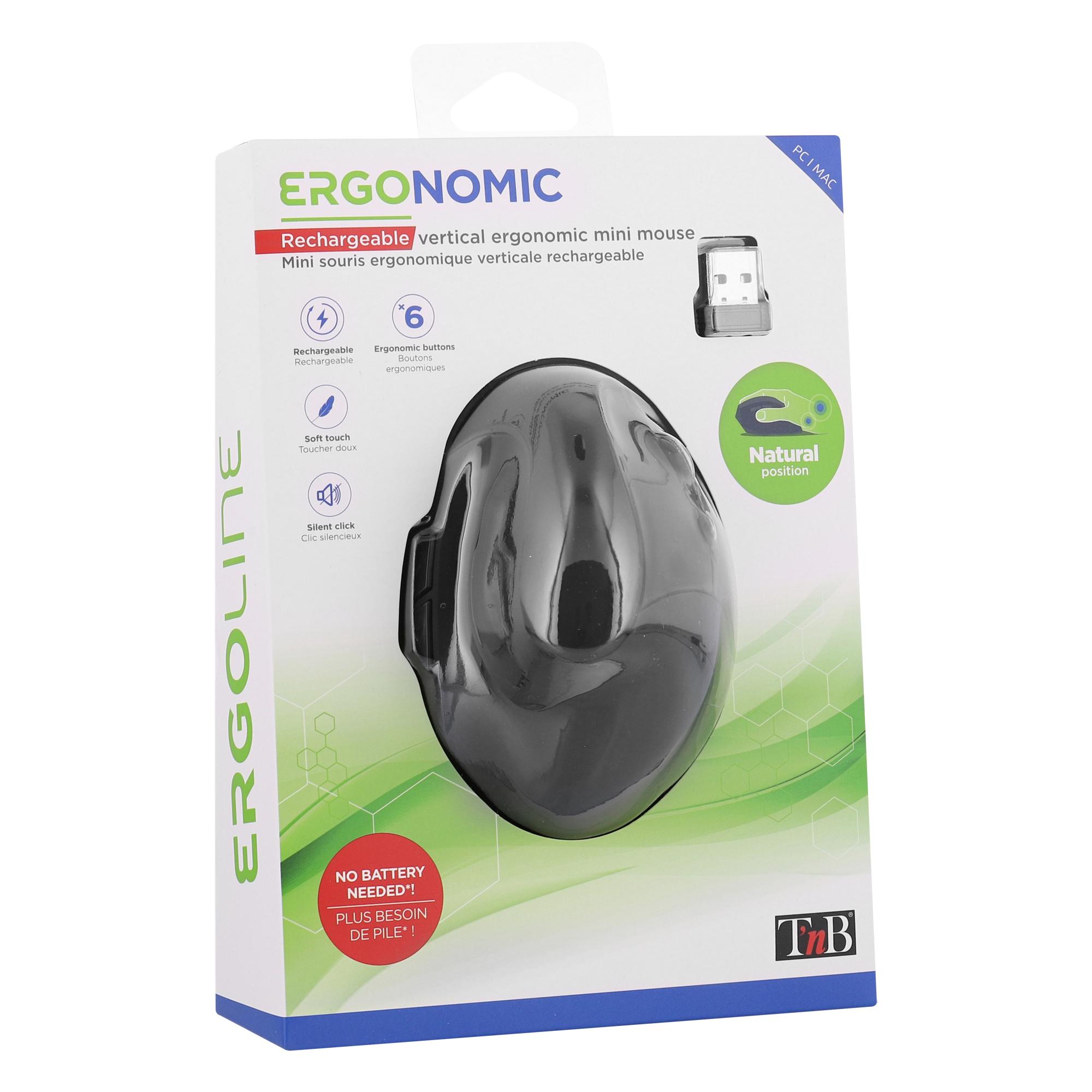 TNB ERGO LINE - Minirratón inalámbrico ergonómico vertical recargable - negro