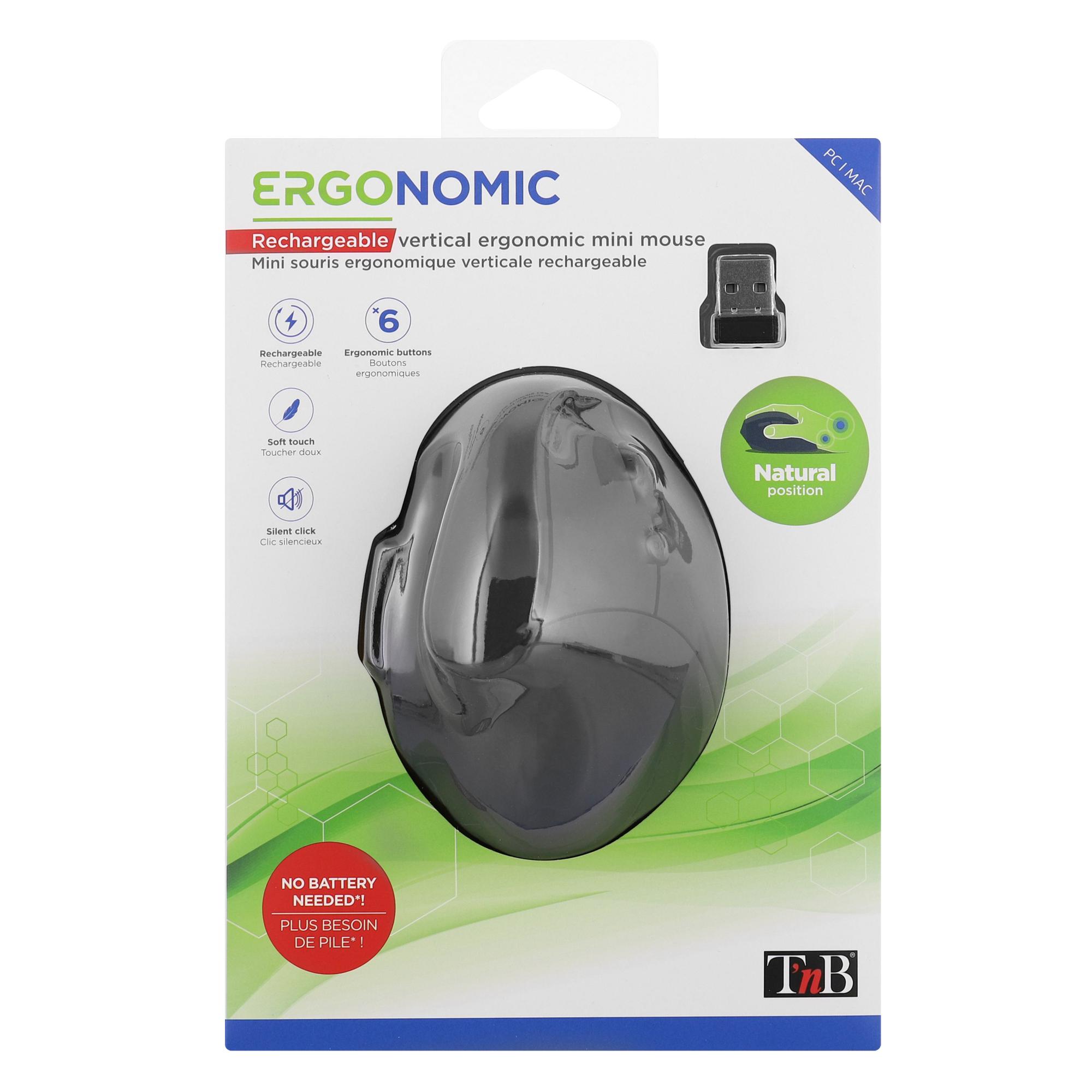 TNB ERGO LINE - Minirratón inalámbrico ergonómico vertical recargable - negro
