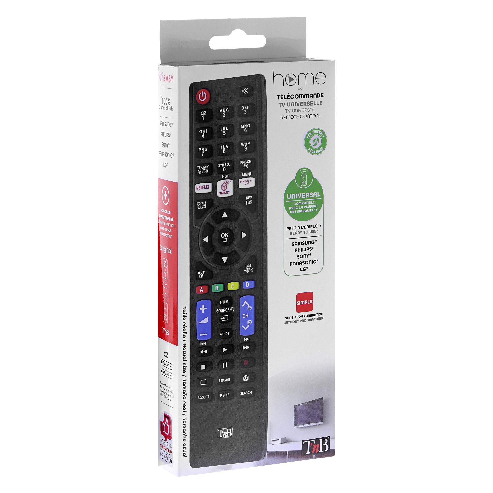 TNB Mando a distancia universal preprogramado Panasonic, Philips, LG, Samsung y Sony - negro