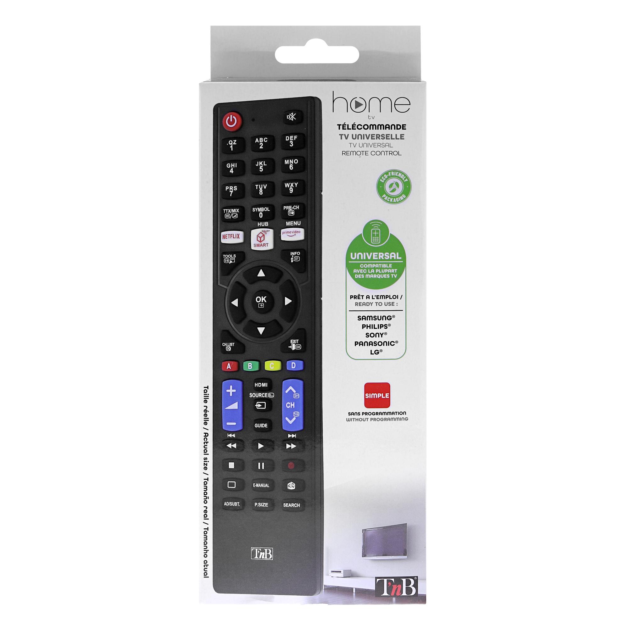 TNB Mando a distancia universal preprogramado Panasonic, Philips, LG, Samsung y Sony - negro