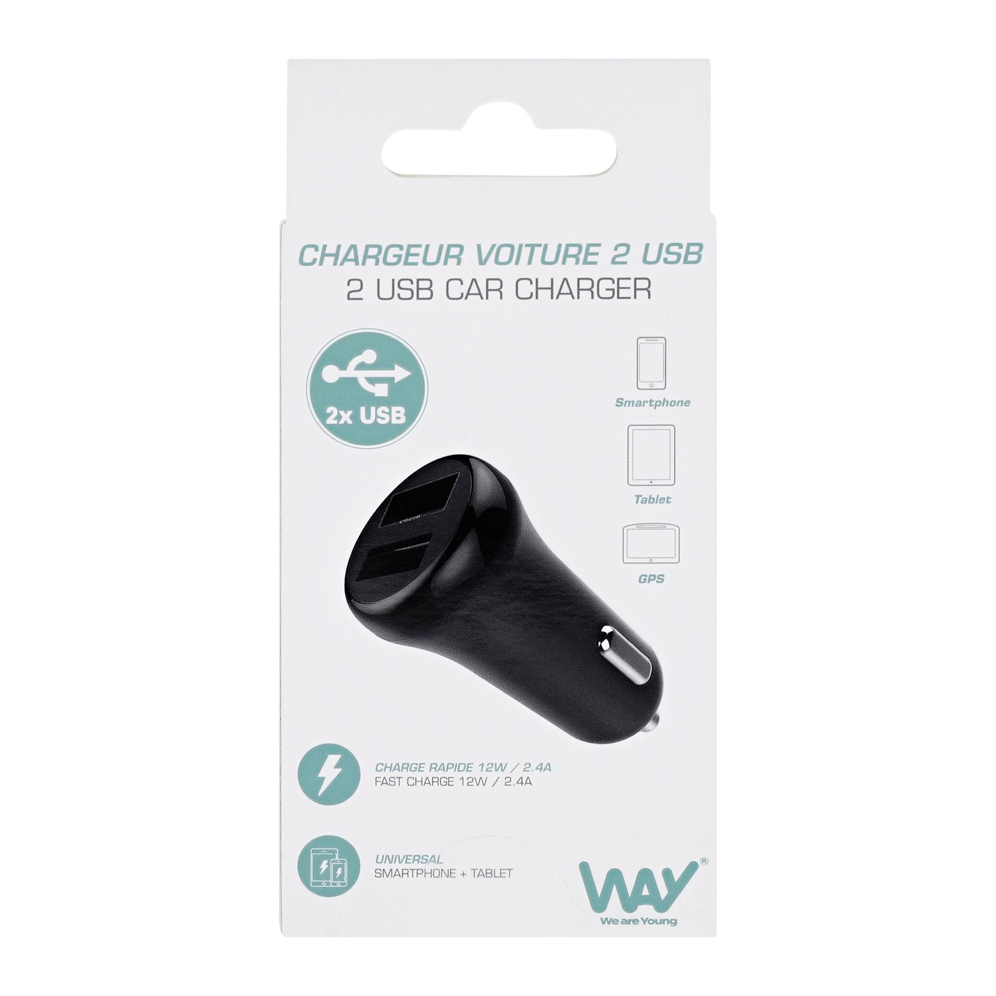 TNB WAY - Cargador de encendedor de cigarrillos dual USB de 2.4 A - Negro